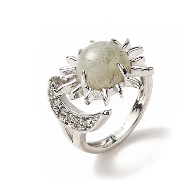 Natural Labradorite Sun & Moon Open Cuff Rings RJEW-K241-01P-03-1