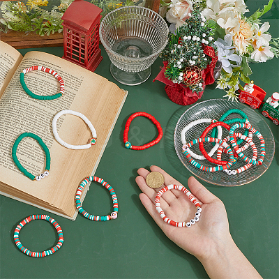14Pcs 2 Sets Christmas Theme Polymer Clay Heishi Beaded Stretch Bracelets BJEW-ME0001-17B-1