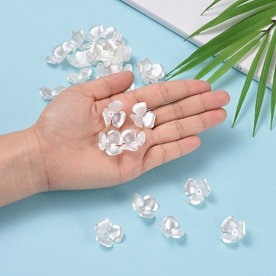 Flower Imitation Pearl Acrylic Bead Caps X-OACR-L004-7226-1