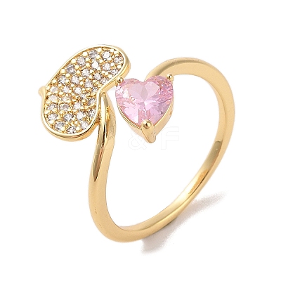 Brass Micro Pave Cubic Zirconia Open Cuff Rings RJEW-K263-08G-1