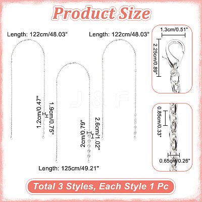 3Pcs 3 Style Alloy Cable Chain Bag Straps FIND-WR0009-16-1