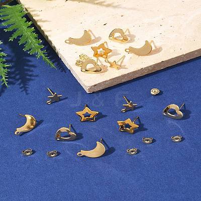 16Pcs 4 Styles 304 Stainless Steel Stud Earring Findings STAS-FS0001-85G-1