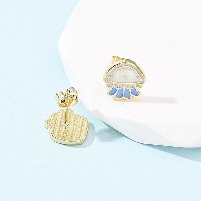 Brass Enamel Stud Earrings EJEW-B152-01G-02-1