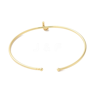 Rack Plating Brass Micro Pave Clear Cubic Zirconia Letter Open Cuff Bangles BJEW-A018-01G-J-1