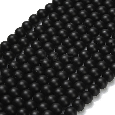 Natural Black Onyx(Dyed & Heated) Beads Strands X-G-Z024-01B-6mm-1