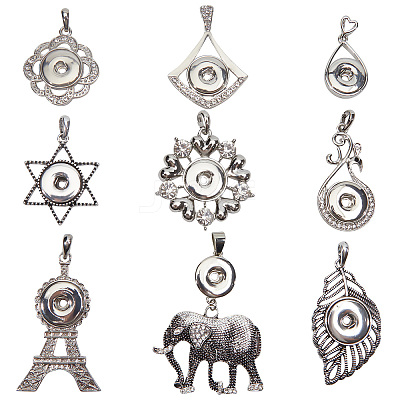 9Pcs 9 Style Alloy Hang Snap Base Big Pendants FIND-GF0004-30-1