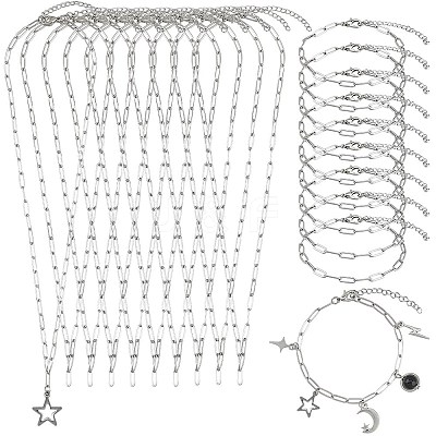 304 Stainless Steel Paperclip Chains Necklaces & Bracelet Jewelry Sets SJEW-SC0001-07P-1
