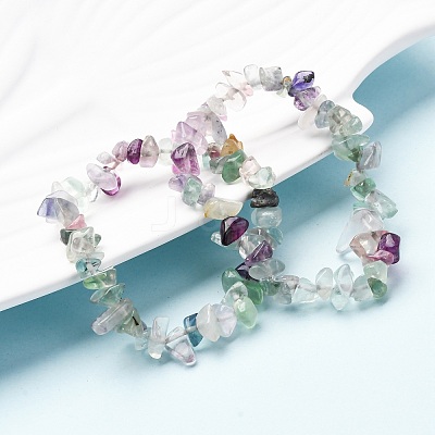 Unisex Chip Natural Fluorite Beaded Stretch Bracelets BJEW-S143-14-1