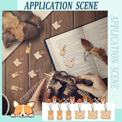 Wood Dog Pendant Locking Stitch Markers HJEW-NB00122-1