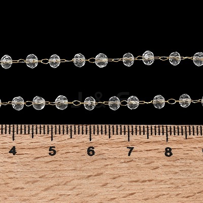 304 Stainless Steel with Glass Faceted Rondelle Bead Handmade Link Chain Birth Stone Necklaces for Women NJEW-G195-01G-12-1