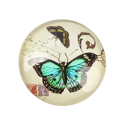 Butterfly Printed Glass Half Round/Dome Cabochons X-GGLA-N004-12mm-C-1