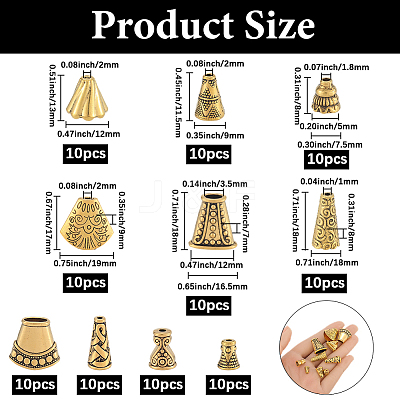 100Pcs 10 Styles Alloy Bead Cone FIND-SP0003-55-1