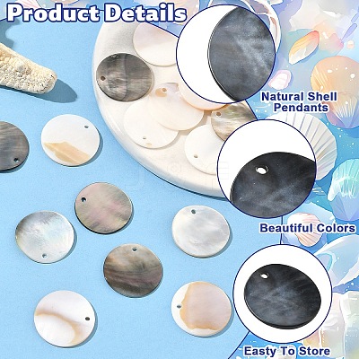 10Pcs Natural Black Lip Shell Pendants SSHEL-YW0001-18-1
