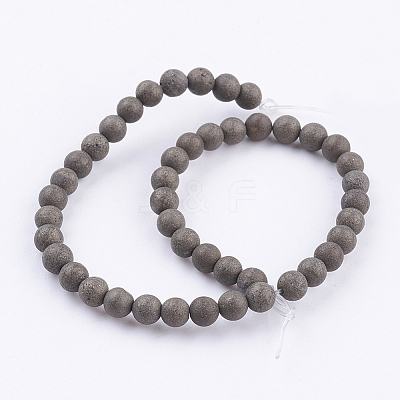 Natural Pyrite Beads Strands G-P303-03-10mm-16-1