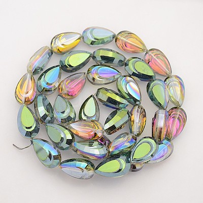 Teardrop Electroplate Rainbow Plated Glass Beads Strands EGLA-P013-M-1