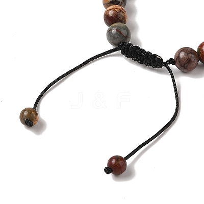 8mm Round Natural Polychrome Jasper/Picasso Stone/Picasso Jasper Braided Bead Bracelets BJEW-C067-01B-19-1