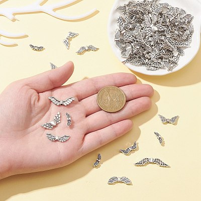 100Pcs 10 Styles Tibetan Style Alloy Fairy Wing Beads TIBEB-CJ0001-27-1
