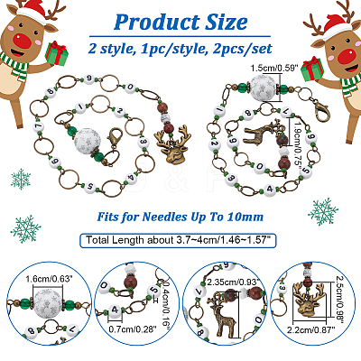 Alloy Christmas Reindeer Pendant Knitting Row Counter Chains HJEW-AB00089-01-1