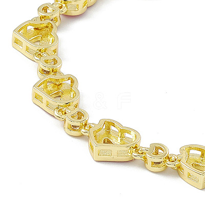 Pink Enamel Heart & Cubic Zirconia Link Chain Bracelet BJEW-P288-14G-1