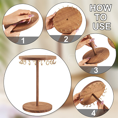 Round Wood Jewelry Necklace Display Organizer Hanging Tower Rack NDIS-TAC0001-01A-1