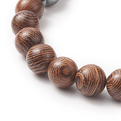 Gemstone & Natural Wood Beaded Stretch Bracelet for Men Women BJEW-JB09295-1