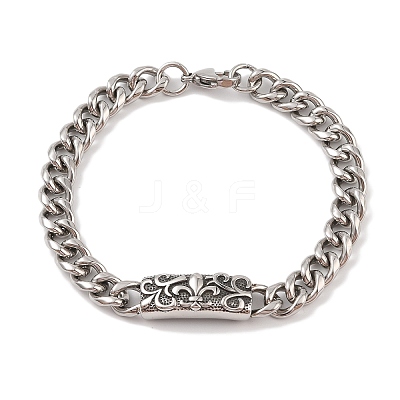 Ion Plating(IP) 304 Stainless Steel Flower Link Chain Bracelets for Men BJEW-B096-48B-AS-1