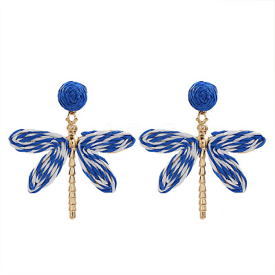 Alloy & Raffia Dangle Stud Earrings FS-WGCB008-06-1