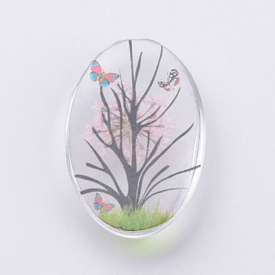 Inner Flower Glass Gabochons GGLA-S027-25x18-07-1