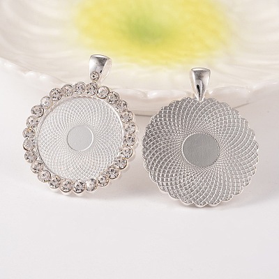 Flat Round Alloy Rhinestone Pendant Cabochon Settings X-ALRI-T351-01S-1
