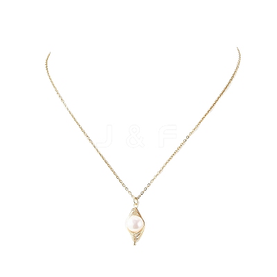 Natural Pearl Pendant Necklace & Dangle Earrings SJEW-JS01276-1