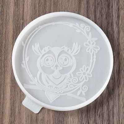 Flat Round with Owl & Flower DIY Cup Mat Silicone Molds SIL-F007-06A-1