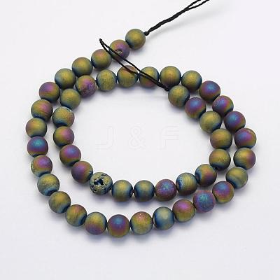 Electroplate Natural Druzy Agate Beads Strands G-G708-8mm-07-1