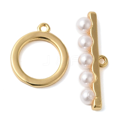 Brass with ABS Imitation Pearl Toggle Clasps KK-N254-89G-1