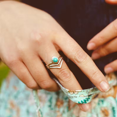 Alloy and Synthetic Turquoise Finger Rings FS-WG19095-01-1