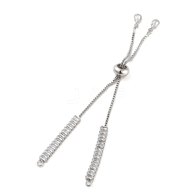 Brass Pave Clear Cubic Zirconia Rectangle Slider Bracelet Making BJEW-U005-01P-1