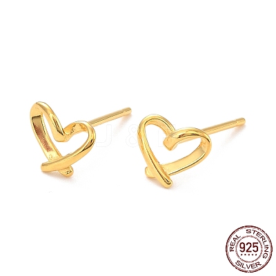 Open Heart 925 Sterling Silver Stud Earrings EJEW-I259-07G-1