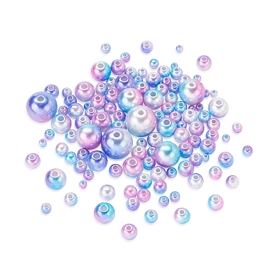 420Pcs 7 Style Rainbow ABS Plastic Imitation Pearl Beads OACR-YW0001-06-1