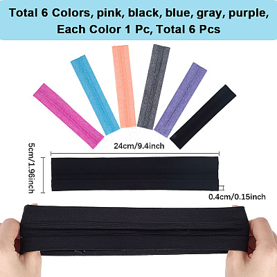 6Pcs 6 Colors Polyester & Silicone Wide Headband for Sports AJEW-GF0010-80-1