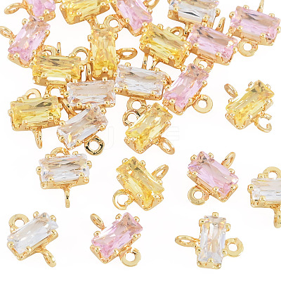 24Pcs 3 Colors Brass Pave Cubic Zirconia Rectangle Connector Charms KK-TA0009-18-1