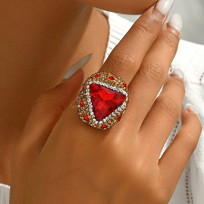 Unique Brass Triangle Ring with Rhinestone for Women HQ8887-2-1
