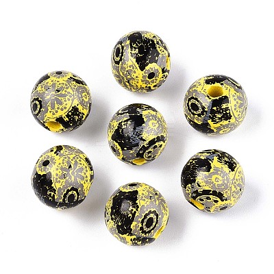 Bohemian Style Printed Schima Wood Beads WOOD-T032-31G-1