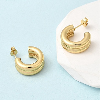 Two-layer C-Shaped 201 Stainless Steel Stud Earrings X-EJEW-Z151-11G-02-1