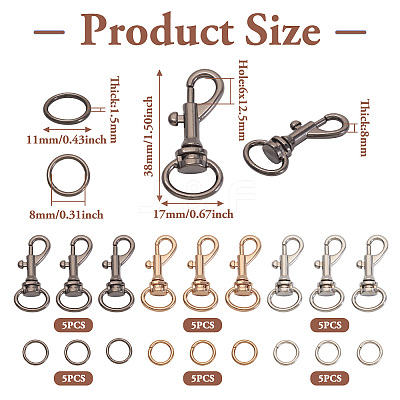 15Pcs 6 Colors Alloy Swivel Snap Hook Clasps FIND-TA0003-79-1