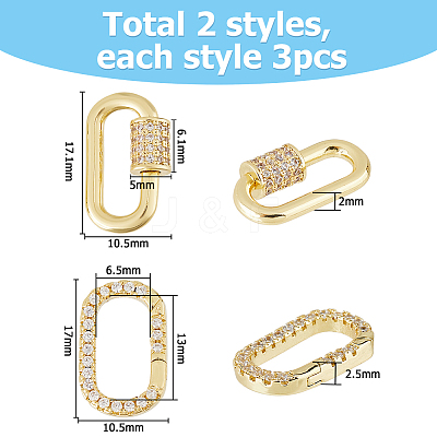 6Pcs 2 Styles Rack Plated Brass Micro Pave Cubic Zirconia Clasps KK-HS0015-01-1