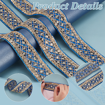 Rhombus Pattern Polyester Ribbon with Paillette OCOR-WH0047-49B-1