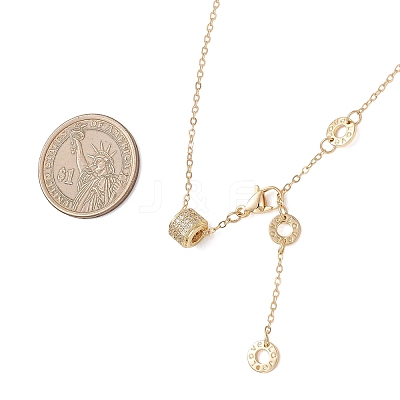 Brass Micro Pave Clear Cubic Zirconia Column Bead and Love Disc Pendant Cable Chain Necklaces NJEW-JN05768-1