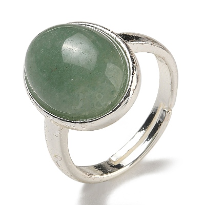 Natural Green Aventurine Oval Adjustable Rings RJEW-K371-07S-20-1