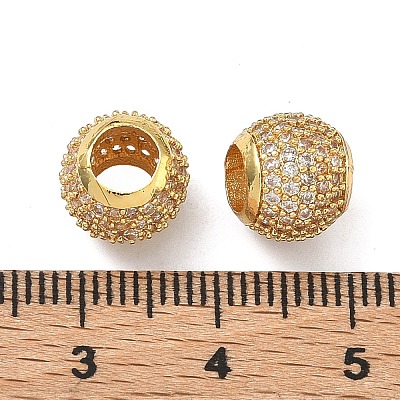 Barrel Brass Clear Cubic Zirconia European Beads KK-D228-16G-1
