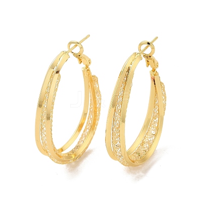 Clear Cubic Zirconia Mesh Round Hoop Earrings EJEW-F308-10G-1