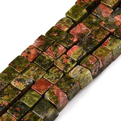 Natural Unakite Beads Strands G-T139-6x6-08A-1